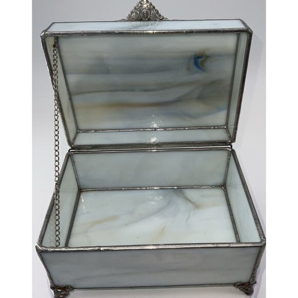 STAINED GLASS JEWELRY/TRINKET BOX BLUE/GREEN - Picture 3 of 10